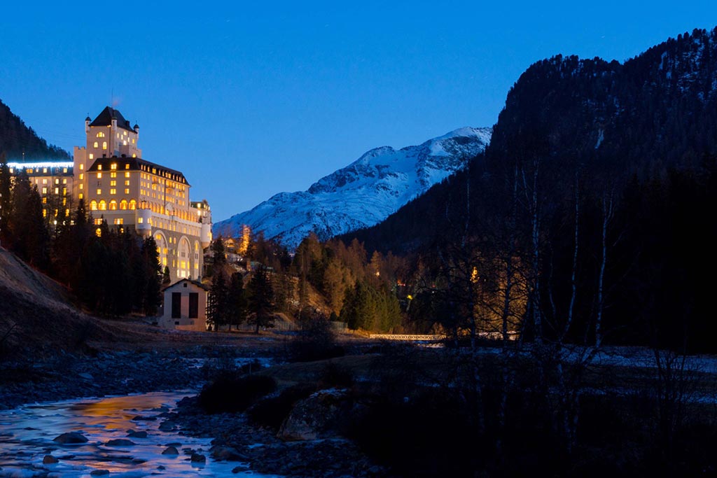 Hotel per bambini vicino Saint Moritz, Schloss Pontresina Family & SPA, vista al tramonto