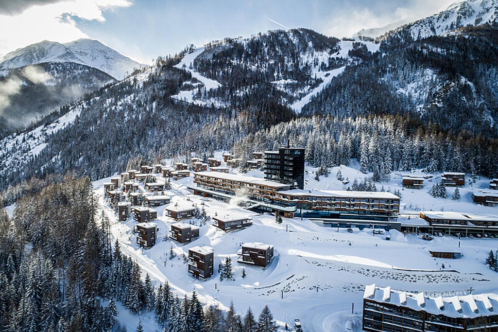 Gradonna Mountain Resort per bambini in Osttirol, panoramica inverno