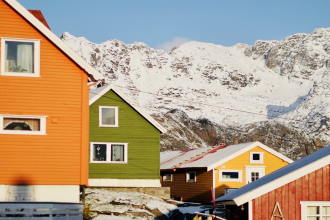 Casette in legno isole Lofoten in inverno